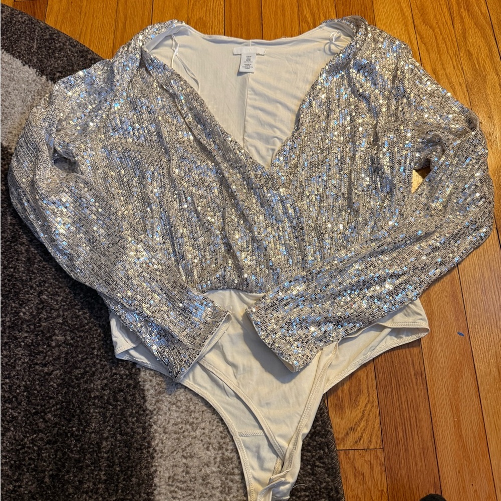 H&M Silver Sequin Long Sleeve Top